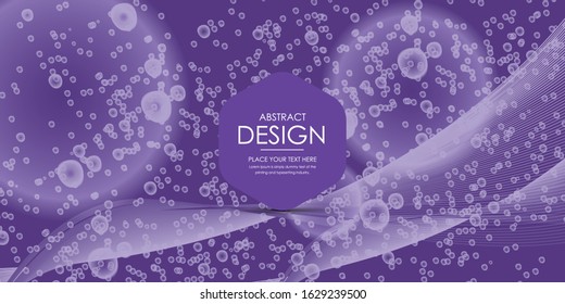 Abstract molecules background with purple cells and place for text. Vector illustration.