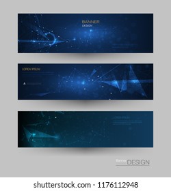Abstract Molecules banner set with line, geometric, polygon. Vector design network background. Modern science, chemistry technology concept for website, business, web banner, template or brochure