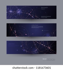 Abstract Molecules banners set with circle line,molecule structure. Vector design network communication background. Futuristic digital science technology concept for web banner template or brochure