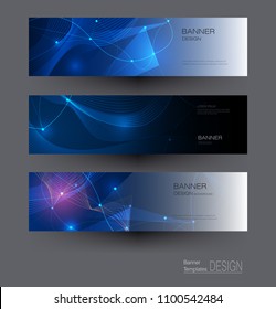 Abstract Molecules Banners Set With Circles,Lines,Geometric,Polygon. Vector Design Network Communication Background. Futuristic Digital Science Technology Concept For Web Banner Template Or Brochure