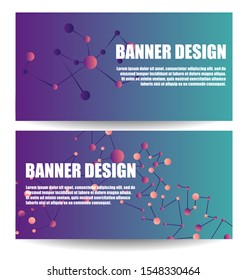 Abstract Molecules banners set with Circles,Lines,Geometric,Polygon.  Science poster design, structure chemistry, connect nuclear atom illustration. DNA molecule in the presentation design