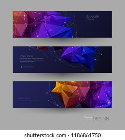 Abstract Molecules banners set with Lines,Geometric,Polygon. Vector design network communication background. Futuristic digital science technology concept for web banner template or brochure