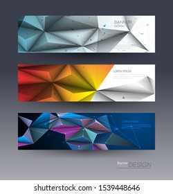 Abstract Molecules banners set with Lines,Geometric,Polygon. Vector design network communication background. Futuristic digital science technology concept for web banner template or brochure