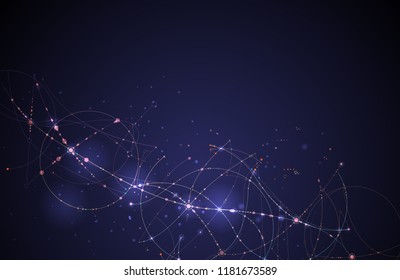 Abstract Molecules with Circles, Lines, Geometric, Polygon, Triangle pattern. Vector design network communication technology on dark blue background. Futuristic- digital science technology concept