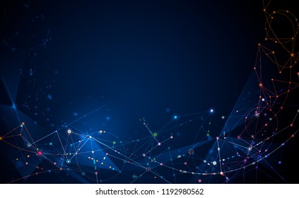 Abstract Molecules with Circles, Lines, Geometric, Polygon, Triangle pattern. Vector design network communication technology on dark blue background. Futuristic- digital science technology concept Abstract Molecules with Circles, Lines, Geometric, Polygon, Triangle pattern. Vector design network communication technology on dark blue background. Futuristic- digital science technology concept