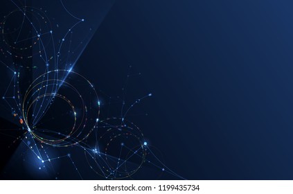 Abstract Molecules with Circles, Lines, Geometric, Polygon, Triangle pattern. Vector design network communication technology on dark blue background. Futuristic- digital science technology concept