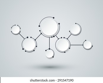 Abstract molecules and communication technology with integrated circles with Blank space for your design. Vector illustration global social media concept.  Light gray color background.