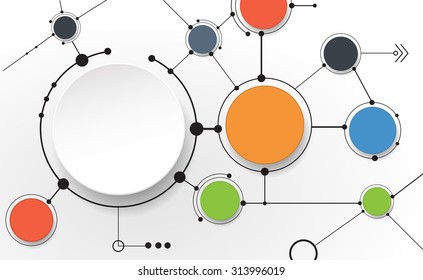 Abstract molecules and communication technology with integrated circles with Blank space for your design. Vector illustration global social media concept.  Light gray color background.