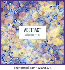Abstract molecules design. 3d atomic structure molecule model grid over colorful background