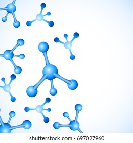 Abstract molecules design. Stock Vector illustration. Atoms. Medical background for banner or flyer. Molecular structure with blue spherical particles.