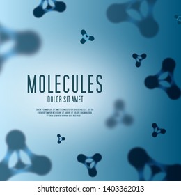 Abstract molecules design. Vector illustration. Atoms. Medical background for banner or flyer. Molecular structure with blue spherical particles