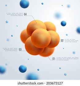 Abstract molecules design. Vector illustration. Group of atoms for chemical technology concept.