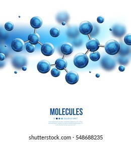 Abstract Molecules Design. Vector Illustration. Atoms. Medical Background For Banner Or Flyer. Molecular Structure With Blue Spherical Particles.