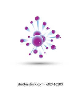 Abstract molecules design. Vector illustration. Atoms. Molecular structure with blue spherical particles.