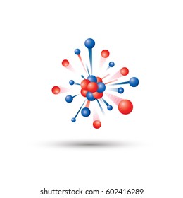 Abstract molecules design. Vector illustration. Atoms. Molecular structure with blue spherical particles.