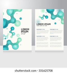 Abstract Molecules Design. Vector Medical Scientific Atoms And Biology Cell Brochure Flyer Design Template