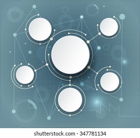 Abstract molecules and global social media communication technology concept with 3D paper label - integrated circles and space for content, business, infographic template, network and web design 

