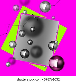 Abstract molecules graphic design. Beautiful vector illustration with glossy volumetric particles in light grey colours. Atomic scientific medical or biological background.