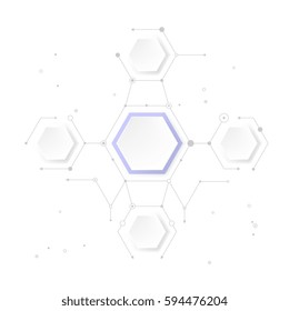 Abstract molecules with hexagon paper. Blank space for content, business, infographic, diagram. Graphic concept for your design