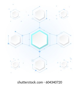 Abstract molecules with hexagon paper. Blank space for content, business, infographic, diagram. Graphic concept for your design