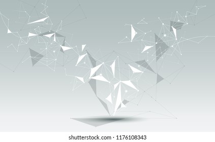 Abstract Molecules with line, node, geometric, low poly, polygon and triangle. Vector design network connection technology on bright gray background. Futuristic, science,  network technology concept