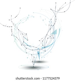 Abstract Molecules with line, node, geometric, low poly, polygon and triangle. Vector design network connection technology on bright gray background. Futuristic, science,  network technology concept