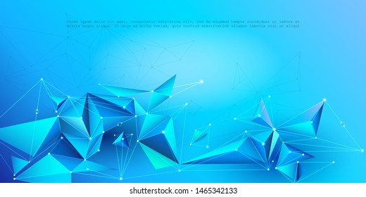 Abstract Molecules with line, node, geometric, low poly, polygon and triangle. Vector design network connection technology on blue color background. Futuristic, science,  network technology concept