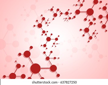 Abstract molecules medical background. Red background illustration.