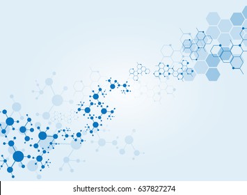 Abstract molecules medical background. White and blue background illustrations