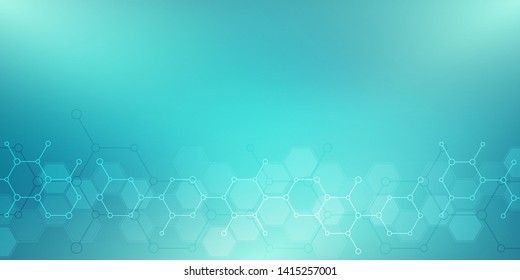 Abstract molecules on green background. Molecular structures or chemical engineering, genetic research, technological innovation. Scientific, technical or medical concept
