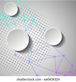 Abstract molecules on monochrome background. Eps10. 3d paper rounds connected between each other.