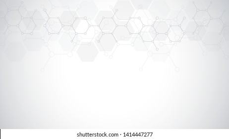 Abstract molecules on soft grey background. Molecular structures or chemical engineering, genetic research, technological innovation. Scientific, technical or medical concept