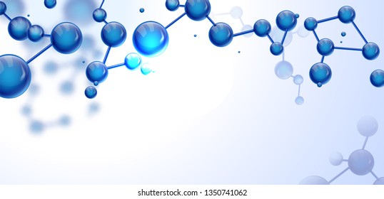 Abstract molecules structure with spherical particles. Vector illustration, great for science, medical background, website banner or flyer.