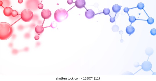 Abstract molecules structure with spherical particles. Vector illustration, great for science, medical background, website banner or flyer.