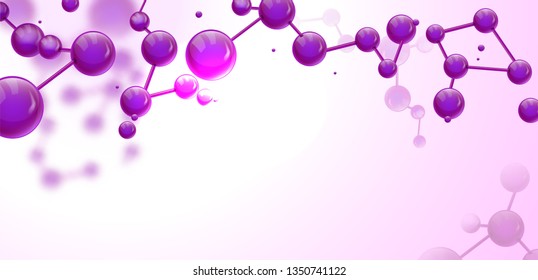 Abstract molecules structure with spherical particles. Vector illustration, great for science, medical background, website banner or flyer.