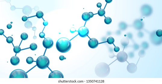 Abstract molecules structure with spherical particles. Vector illustration, great for science, medical background, website banner or flyer.