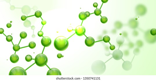 Abstract molecules structure with spherical particles. Vector illustration, great for science, medical background, website banner or flyer.
