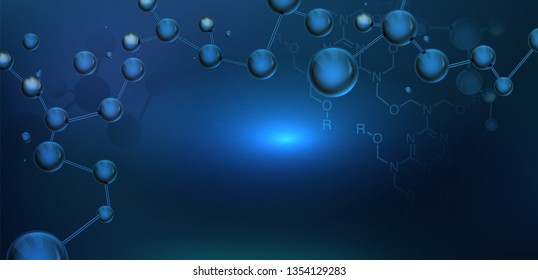 Abstract molecules structure with spherical particles. Vector illustration, great for science, medical background, website banner or flyer.