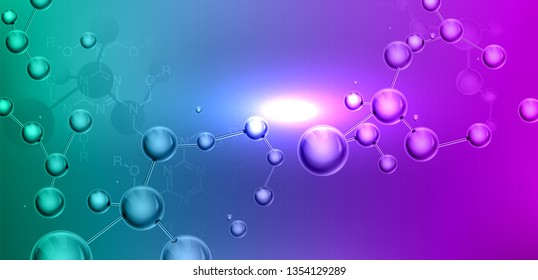 Abstract molecules structure with spherical particles. Vector illustration, great for science, medical background, website banner or flyer.