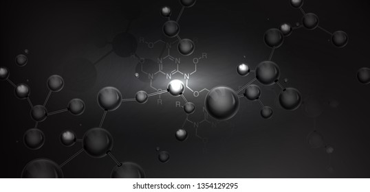 Abstract molecules structure with spherical particles. Vector illustration, great for science, medical background, website banner or flyer.