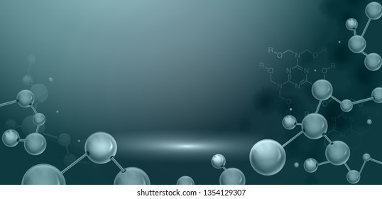 Abstract molecules structure with spherical particles. Vector illustration, great for science, medical background, website banner or flyer.