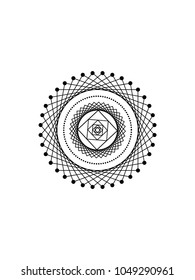 Abstract of the molecules structure of the square lattice. vector illustration. Black and white geometric shapes with lines, circle, dots, square stacked in circle. isolated on technology background.