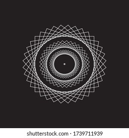 Abstract of the molecules structure of the square lattice. Vector illustration black and white geomitric shapes with lines, circle, dots square. Isolated on black background