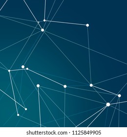 Abstract molecules technology structure with polygonal shapes on dark blue background.