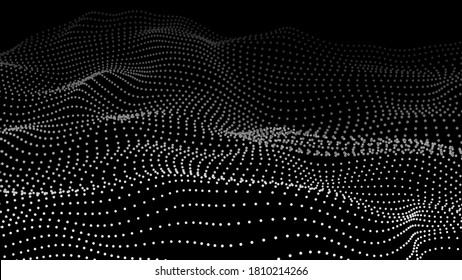 Resumen Fondo molecural. Onda de partículas. Antecedentes científicos. Resumen espacial. Ola de punto futurista. Partículas de onda digital abstracta 3D. Vector de fondo paisajístico. Ilustración vectorial.