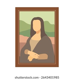 Abstract Mona Lisa Portrait with Brown Frame and Mountain Scenery Background in Illustration
