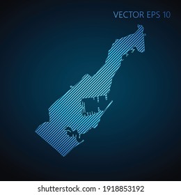 Abstract Monaco map template made from blue diagonal lines on dark background. Vector illustration EPS10.