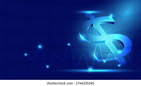 Abstract Money exchange currency technology with hearth rate line connection Background. Finace icon and shine light template.   