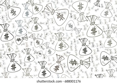 Abstract money packs or bags illustrations background. Cartoon style vector graphic.
