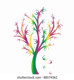 Abstract money tree with euro symbol isolated on white